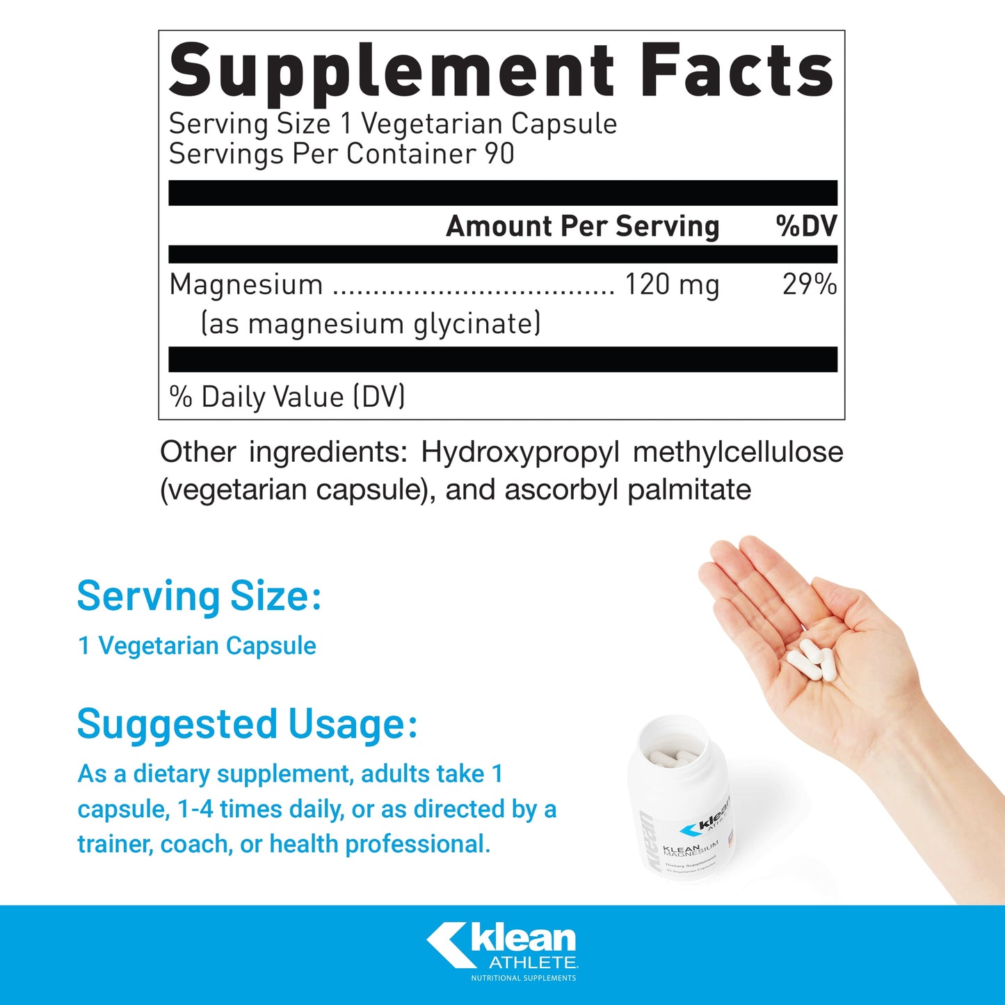 Klean Magnesium | Supports Ability to Produce and Utilize Energy (ATP), Contract and Relax Muscles and Improves Recovery Time* | NSF Certified for Sport | 90 Vegetarian Capsules