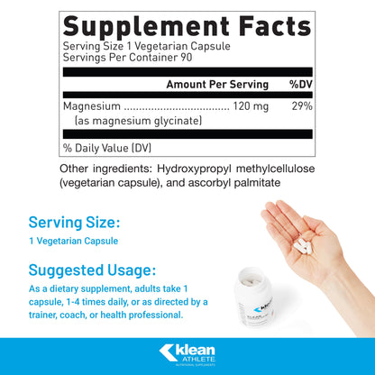 Klean Magnesium | Supports Ability to Produce and Utilize Energy (ATP), Contract and Relax Muscles and Improves Recovery Time* | NSF Certified for Sport | 90 Vegetarian Capsules