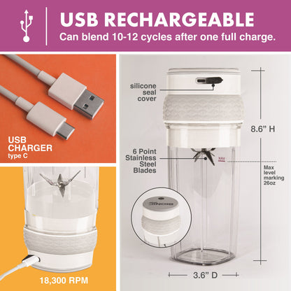 Bionic Blade Smoothie Blender Personal Portable Rechargeable Blender Juicer Protein Mikshake Maker Extra Travel Bottle
