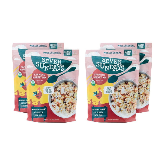 Farmers Market Organic Almond Date Currant Muesli Cereal - 4 Count, 12 Oz Pouch - Certified Gluten Free Muesli - Non GMO, No Refined Sugar and Kosher
